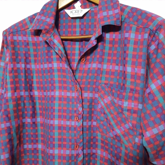Koret red teal and purple plaid shirt - Picture 4 of 9